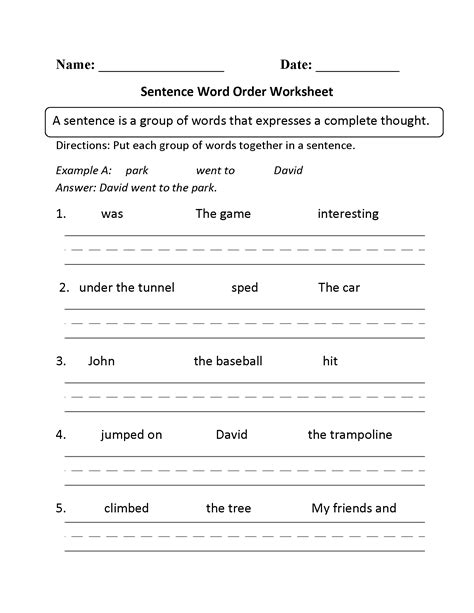 Create A Sentence Worksheet