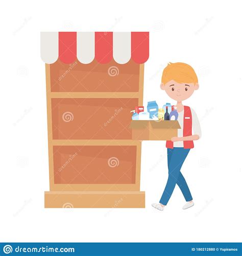 Seller Man With Box And Shelf Vector Design Stock Vector Illustration