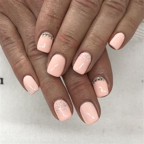 Peach Pink Rhinestone Spring Gel Nails Light Elegance Pink Tutu Peach Nails Nails Spring Nails