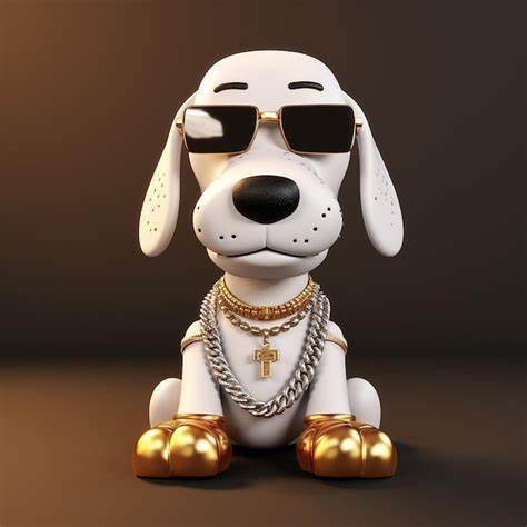 3D-рендеринг мультфильма Снупи с блестящей золотой и бриллиантовой Картинка - 3D-рендеринг мультфильма Снупи с блестящей золотой и бриллиантовой