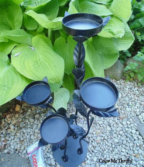 Repurposed Candle Holder Garden Art Flowers Color Me Thrifty