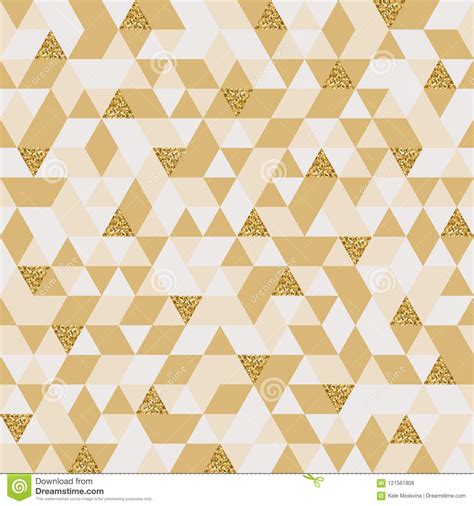 Geometric Seamless Pattern With Glitter Gold Triangles Stock Vector