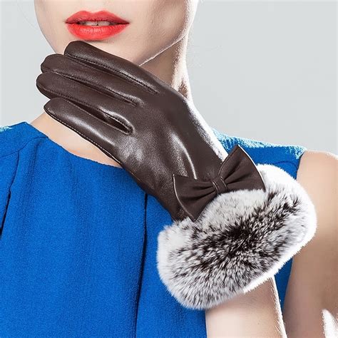buy yy5408 women suede genuine leather real rex rabbit big fur gloves female