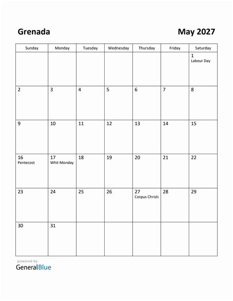 Free Printable May 2027 Calendar For Grenada