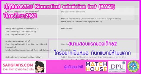 ปฏิทินการสอบ Biomedical Admission Test Bmat ปีการศึกษา2562