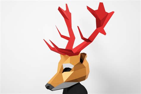 Deer Mask Diy Low Poly Mask Deer Paper Craft Mask Deer Pdf Template