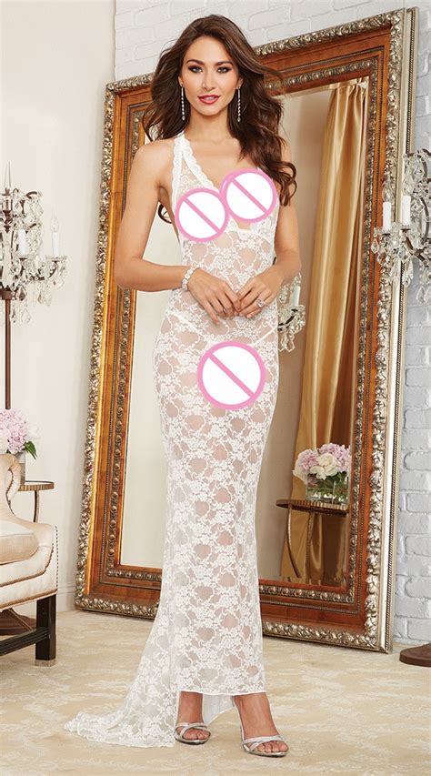 Women Floor Length White Lace Dress Sexy See Through Floral Vestido Crochet Hollow Out