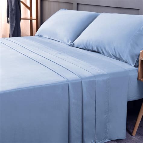 Livingbasics 100 Cotton Bed Sheet Set 4 Piece Light Blue King Size