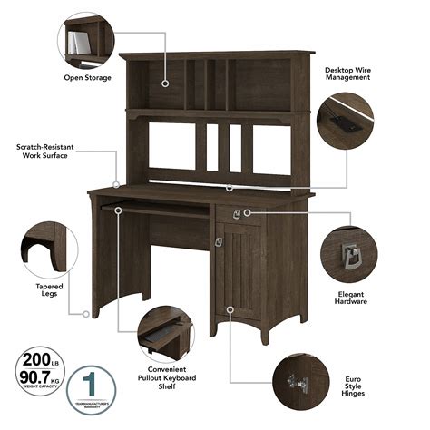 Furniture Salinas Small Computer Desk With Hutch In Ash Brown By Bush