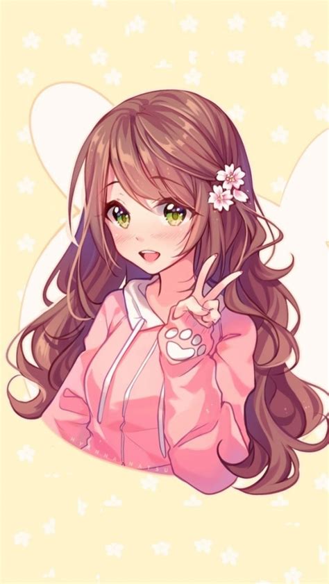 Download Artwork Cute Anime Girl Green Eyes Wallpaper