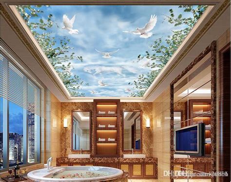 Ceiling mural with birds, chicago, il these pictures of this page are about:ceiling. 3d Ceiling Murals Wallpaper Custom Mural Leaves The Sky ...