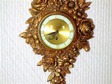Vintage Syroco Wood Floral Mid Century Wall Clock By Fultonlane