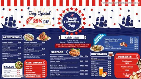 Columbus Day Digital Signage Menu Design