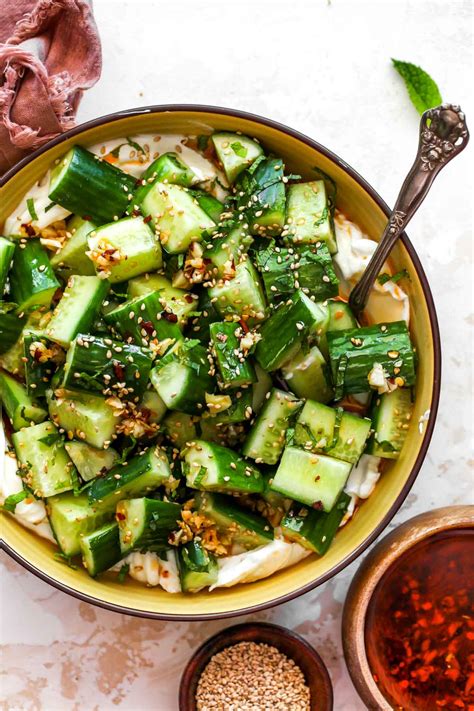 Cucumber Sesame Salad With Garlicky Chili Oil Dishing Out Health