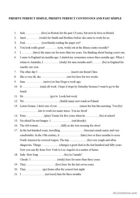 Present Perfect Simple Continuous A English ESL Worksheets Pdf Doc