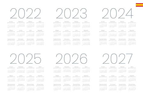 Spanish Calendar 2022 2023 2024 2025 2026 2027 White Background Stock