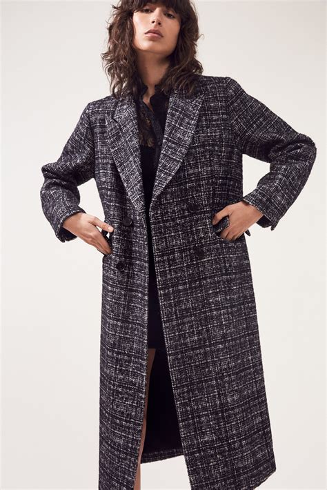 Long Wool Houndstooth Pattern Coat Suncoo