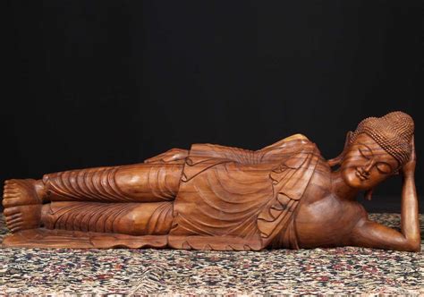 SOLD Large Wooden Reclining Buddha Bw Hindu Gods Buddha
