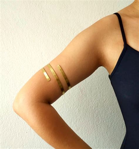 Gold Bicep Cuff Bracelet Double Upper Arm Cuff Spiral Wide Etsy