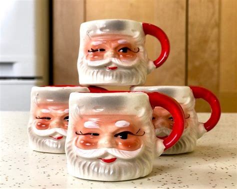 Vintage Miniature Santa Claus Mug Set Of Four Marked Japan