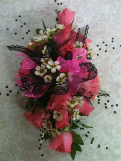 Hot Pink And Black Wrist Corsage Prom Flowers Corsage Corsage Prom