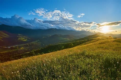 Free Photo Idyllic Landscape In The Alps With Fresh Green Meadows And