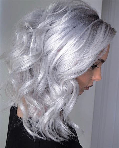 Iridescent Pastel Silver Blonde With Dark Root Area Color Pravana