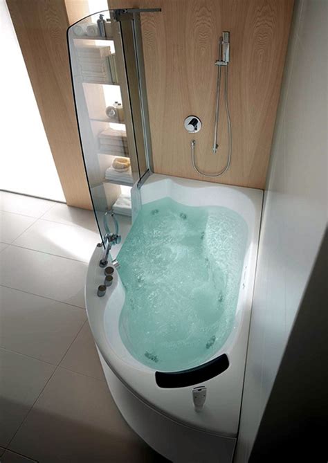 This small bathtub boasts an impressive 16.75 inches of soaking depth. Ergonomic corner bath with shower and whirlpool function ...