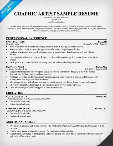 graphic artist resume resumecompanioncom resume samples