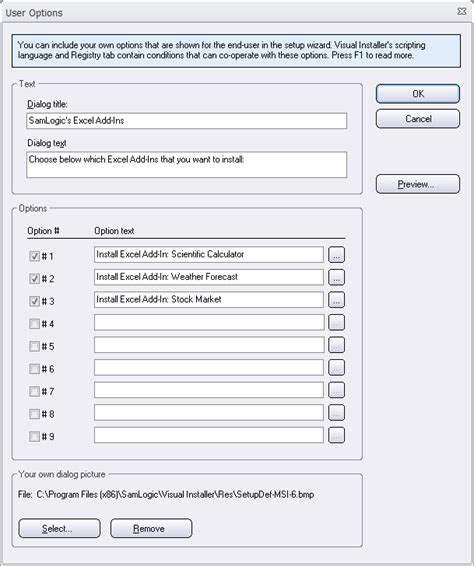 New Setup Dialog Box In Visual Installer User Options Samlogic