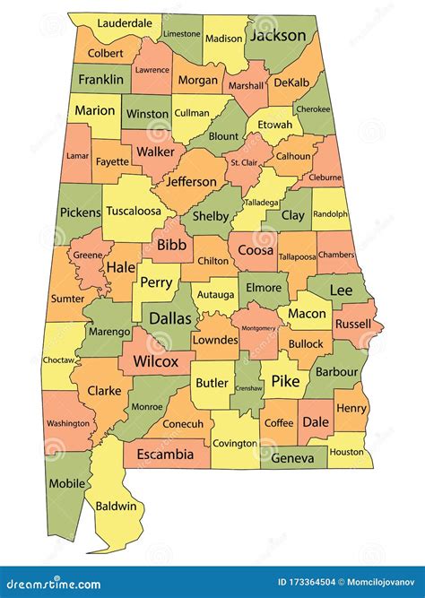 Alabama County Map Stock Vector Illustration Of Kentucky 173364504