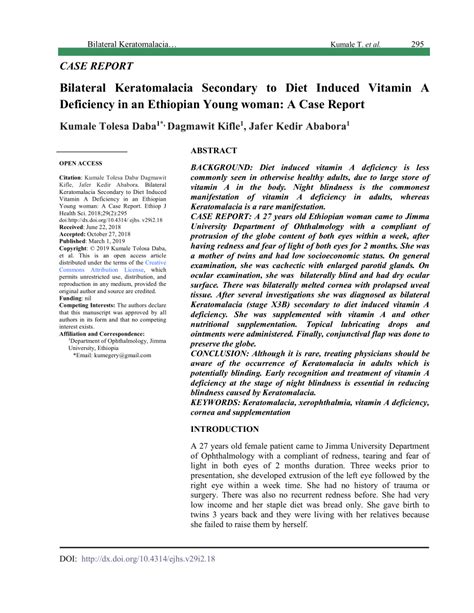 Pdf Bilateral Keratomalacia Secondary To Diet Induced Vitamin A