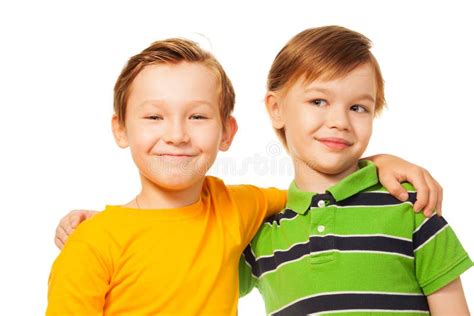 Two Kids Friends Standing Together Stock Image Image Of Smile Yellow