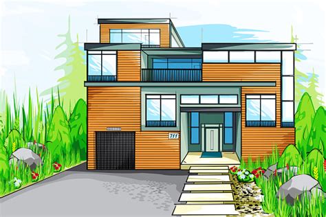 Colorful Sketch Of A Modern House Stock Illustration Download Image