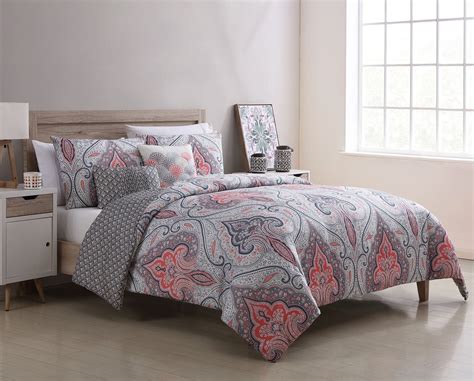 Better Homes And Gardens Gray Medallion Reversible 5 Piece Comforter Set King Coral Pink