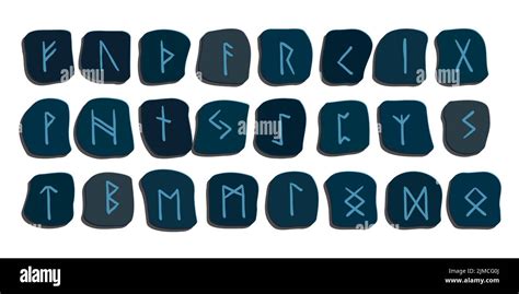 Set Color Runes Symbols On White Runic Alphabet Futhark Ancient