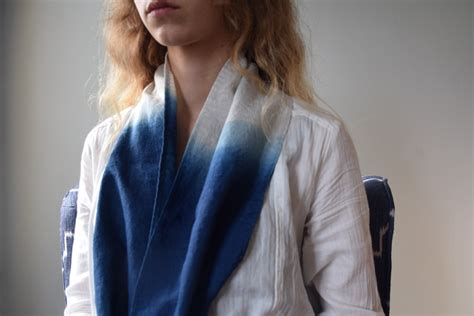 Natural Indigo Dip Dyed Ombre Linen Scarf Etsy