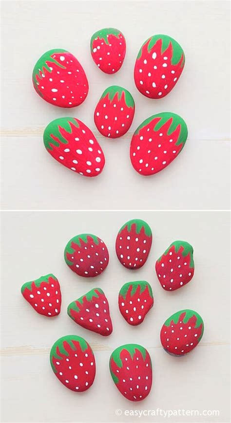 Strawberry Painted Rocks Tutorial For Garden Easy Crafty Pattern