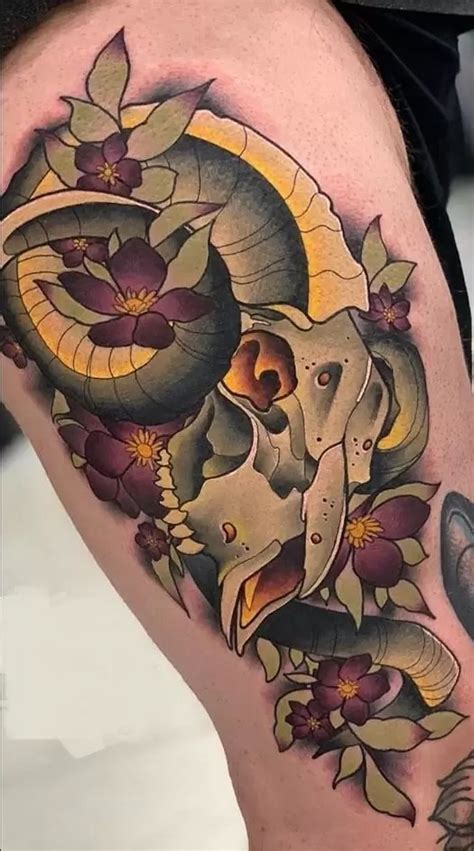 Discover 82 Ram Skull Tattoo With Flowers Thtantai2