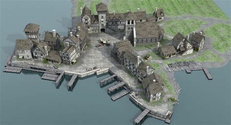 Medieval Port 3d City Layout Castle Layout Landscape Concept