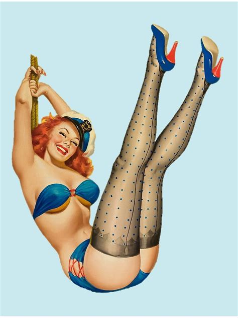 Vintage Sexy Pin Up Girl In Blue Bikini And Sailors Hat Poster For