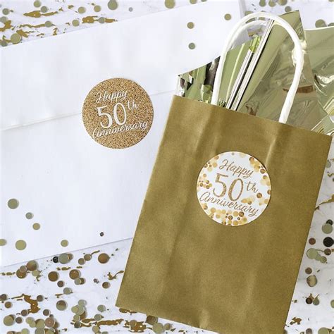 50th Anniversary Favor Bag Stickers Golden Anniversary Thank You Tags