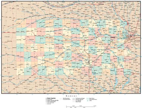 Kansas Adobe Illustrator Map With Counties Cities County