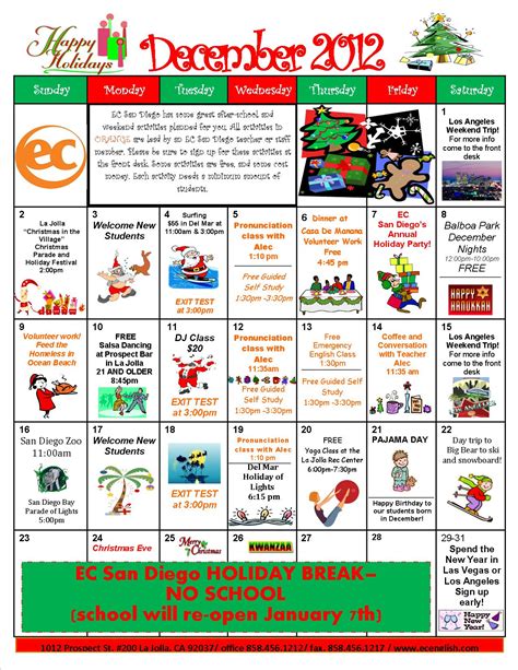 December Activity Calendar Is Here Ec San Diego Blog