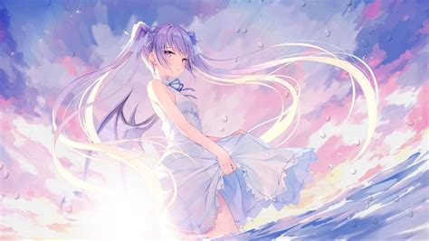 962546 Purple Hair Long Hair Anime Girls Dress Sun Dress Sky