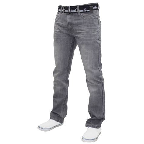 Enzo Mens Ez 324 Designer Denim Stonewashed Jeans Pants Grey