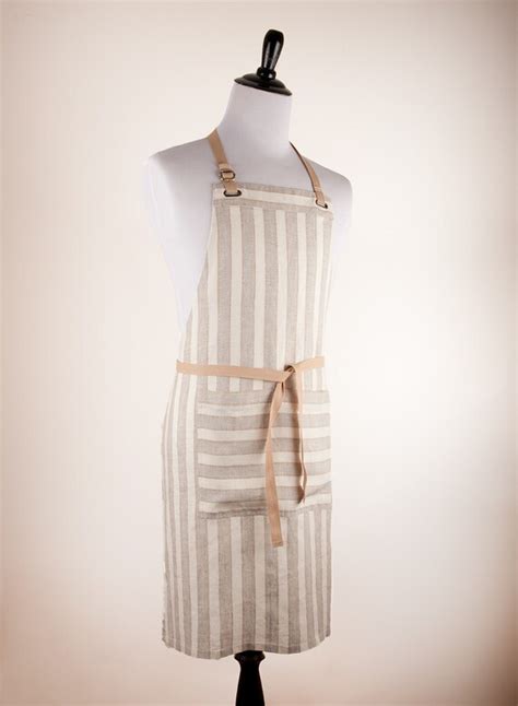Linen Apron With Natural Ivory Color Wide Stripes Chef Apron Etsy