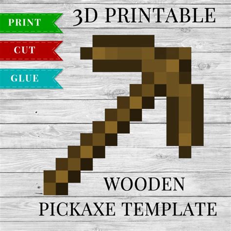 Diamond Pickaxe Printable Minecraft Diamond Pickaxe Papercraft Template