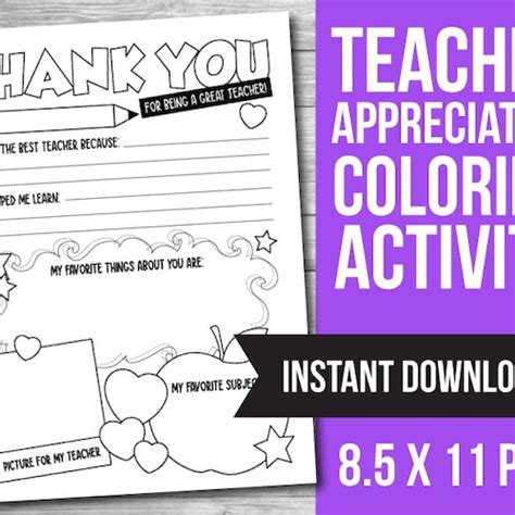 Best Teacher Coloring Page Teacher Appreciation Printable Etsy
