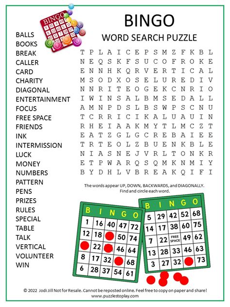Bingo Word Search Puzzle Puzzles To Play